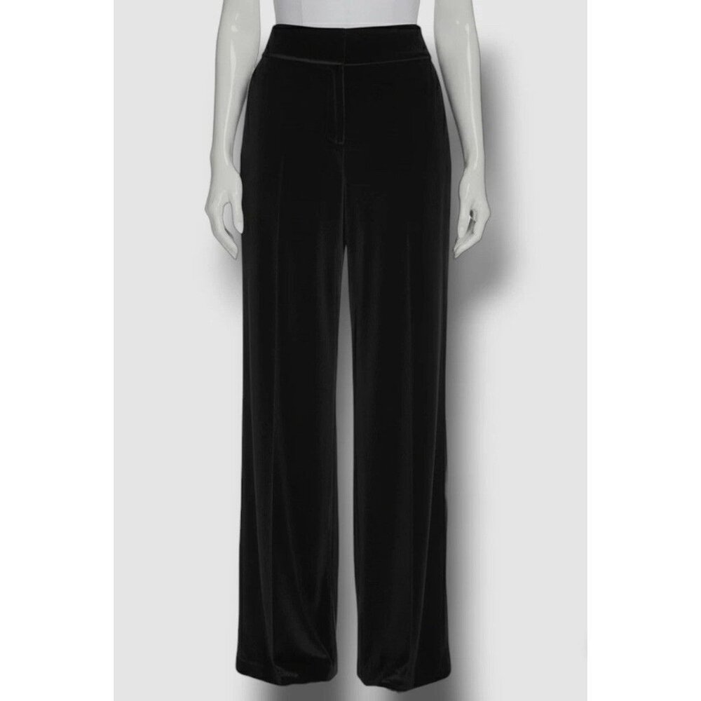 Calvin Klein Velvet Wide Leg Pants Size 14 Black High Rise Dress Pants Whitney